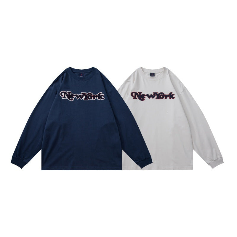 Unisex Oversize-Long Sleeve Shirt with Chenille Logo and Round Neck Mune Fashion