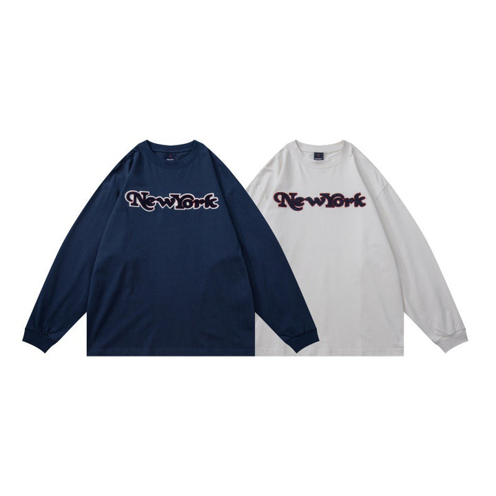 Unisex Oversize-Long Sleeve Shirt with Chenille Logo and Round Neck Mune Fashion
