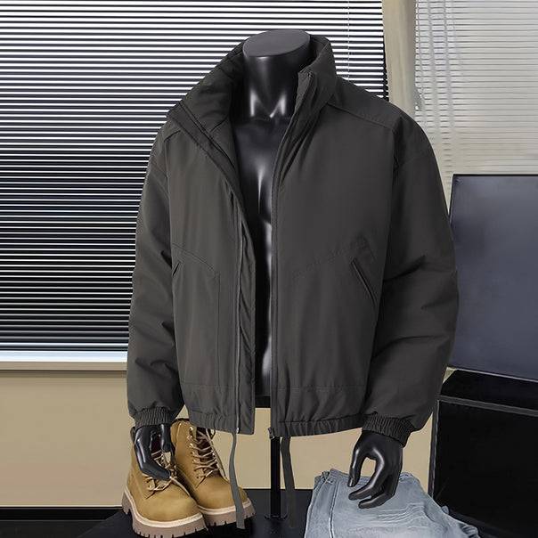 Men's thermal insulated short bomber jacket with stand-up collar and drawstring waistband Mune Fashion