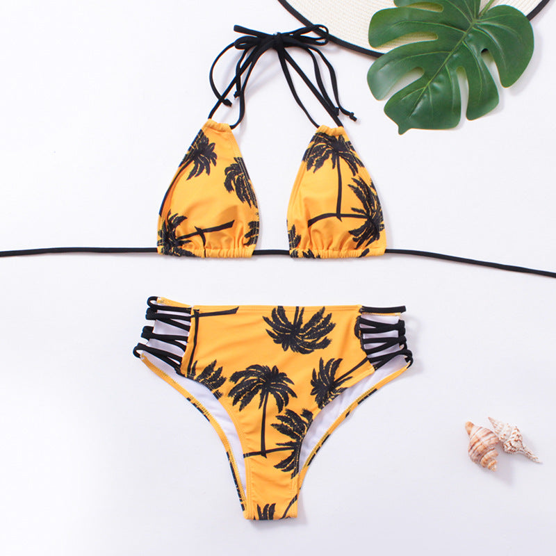 Women's bikini set with fashionable palm print and adjustable straps Mune Fashion