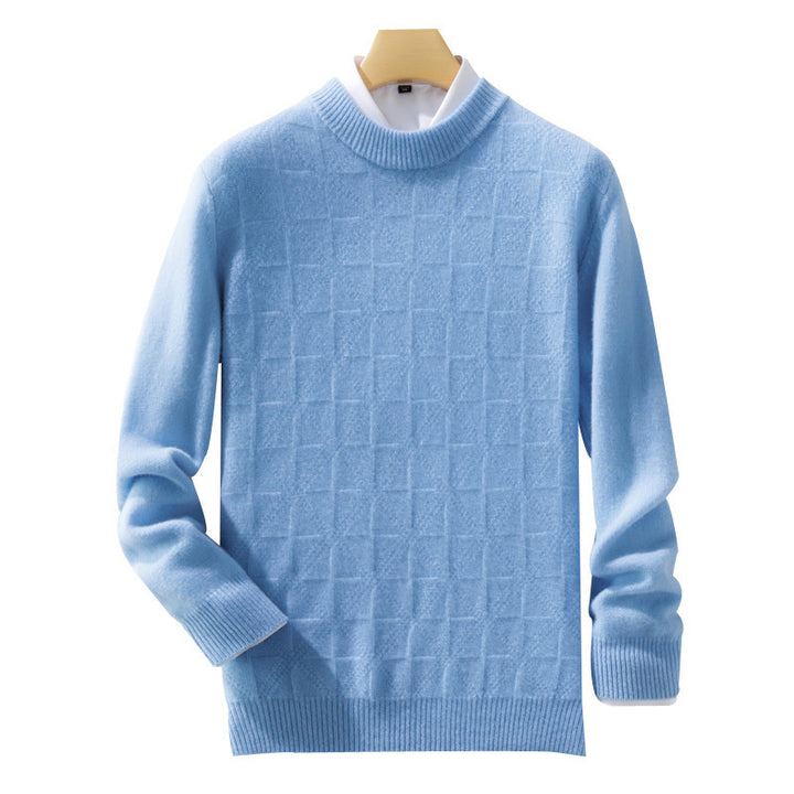 Men's Fine Turtleneck Sweater with Subtle Square Structure in Cashmere Blend Mune Fashion