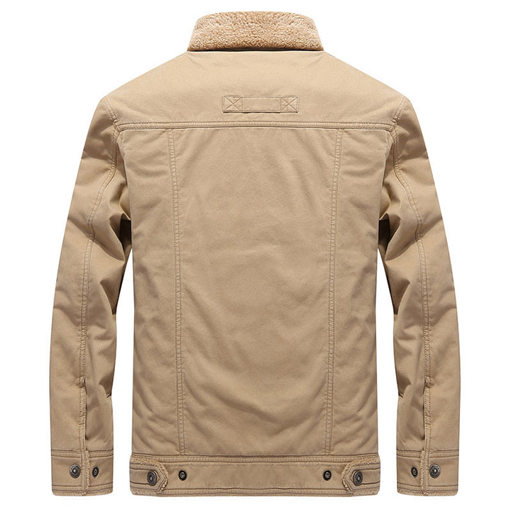 Men's robust thermo canvas jacket in field style with teddy lining, concealed snap button placket and multifunctional chest pockets Mune Fashion