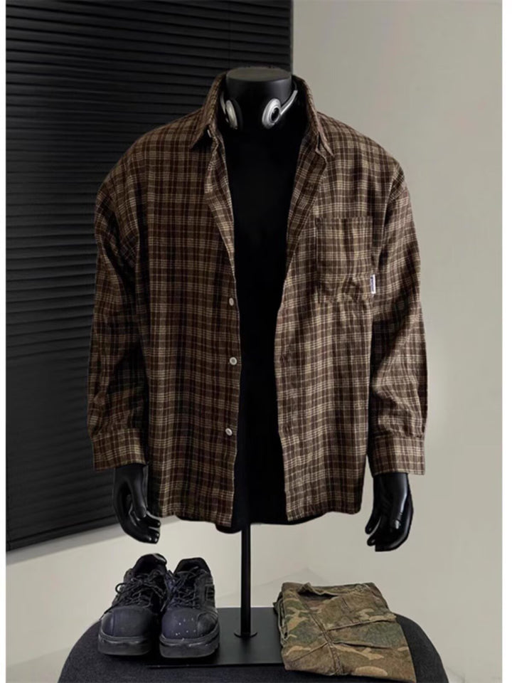 Men's Casual Checkered Long Sleeve Shirt Mune Fashion
