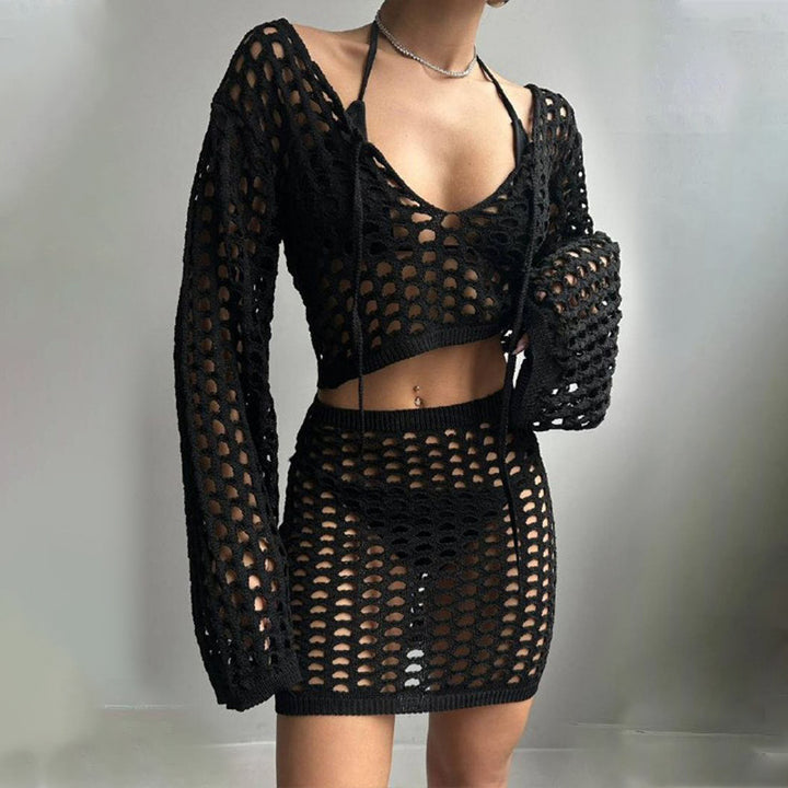Women crocheted beach outfit with open front Mune Fashion