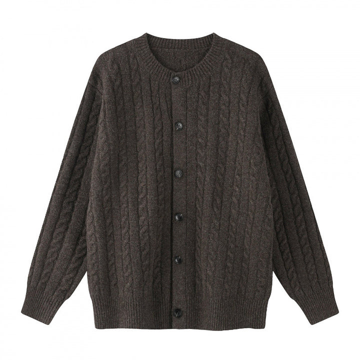 Women's Chunky Knit Cable Knit Cardigan with Button Placket and Round Neck Mune Fashion