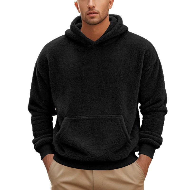 Men's cozy oversized fleece hoodie with kangaroo pocket and ribbed hem Mune Fashion