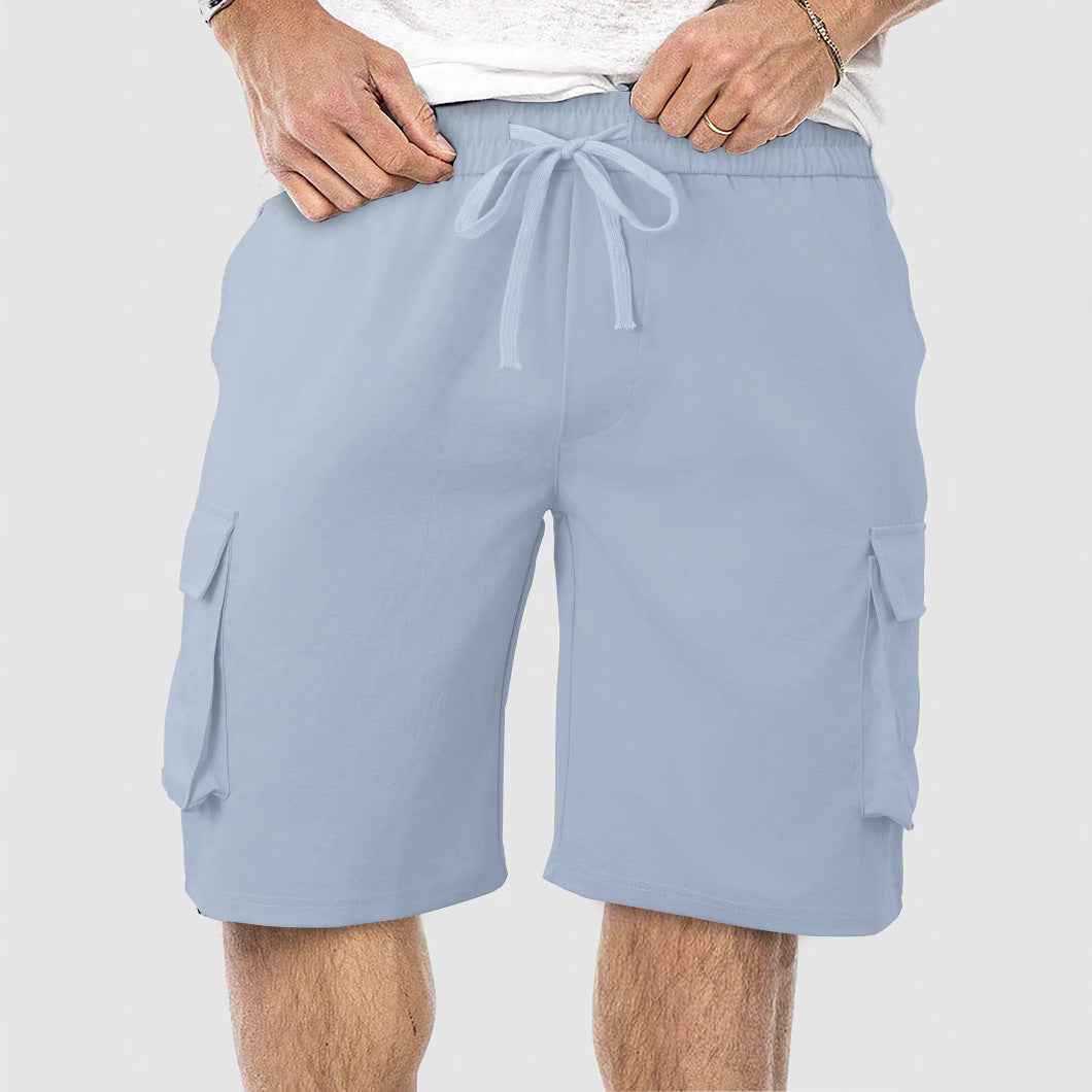 Men's casual cargo Bermuda shorts with elastic drawstring waistband, straight leg, and patch flap pockets Mune Fashion