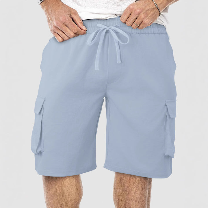 Men's casual cargo Bermuda shorts with elastic drawstring waistband, straight leg, and patch flap pockets Mune Fashion