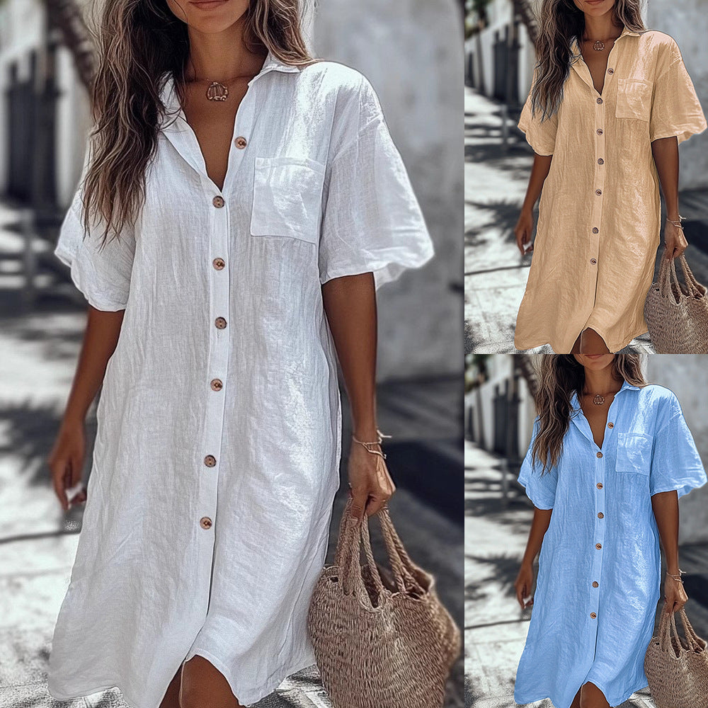 Women’s Linen Maxi Dress with Elegant Button Details Mune Fashion