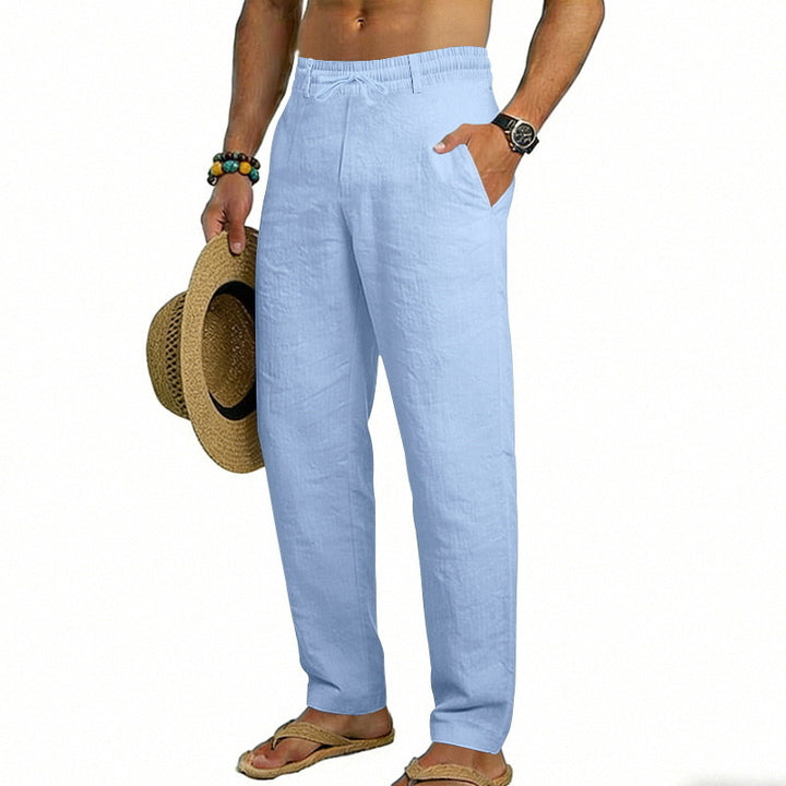 Men's airy linen relaxed pants with elastic comfort waistband and straight leg Mune Fashion