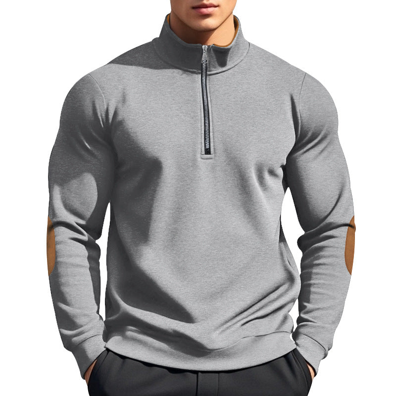Men's half-high zip pullover with stand-up collar, elbow patches and modern regular fit Mune Fashion