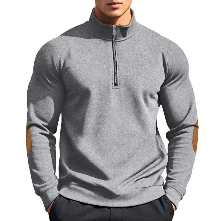 Men's half-high zip pullover with stand-up collar, elbow patches and modern regular fit Mune Fashion