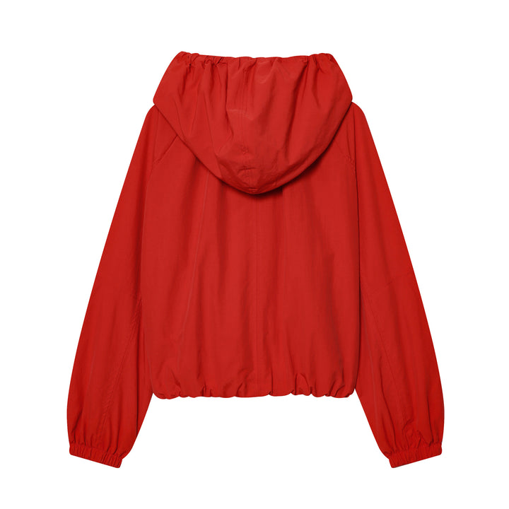 Ladies Short Hooded Windbreaker with Drawstring and Zipper Mune Fashion