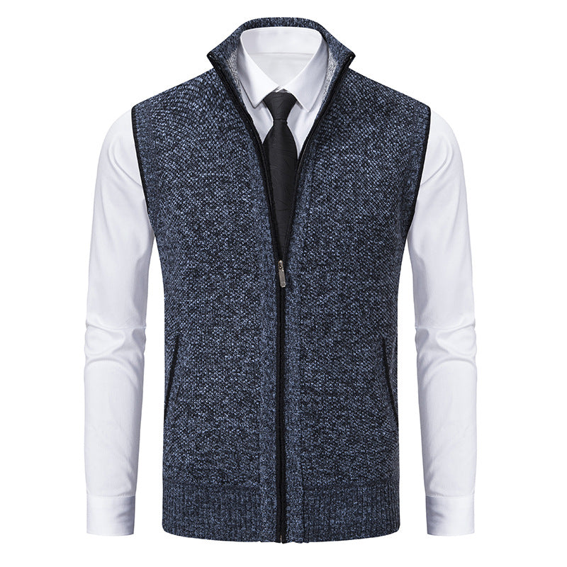 Men's elegant knit vest with stand-up collar and concealed zipper Mune Fashion