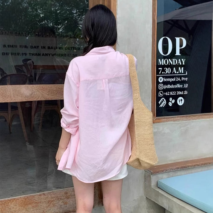 Women's Casual Oversized Shirt Blouse with Boxy Silhouette and Roll-Up Sleeves Mune Fashion