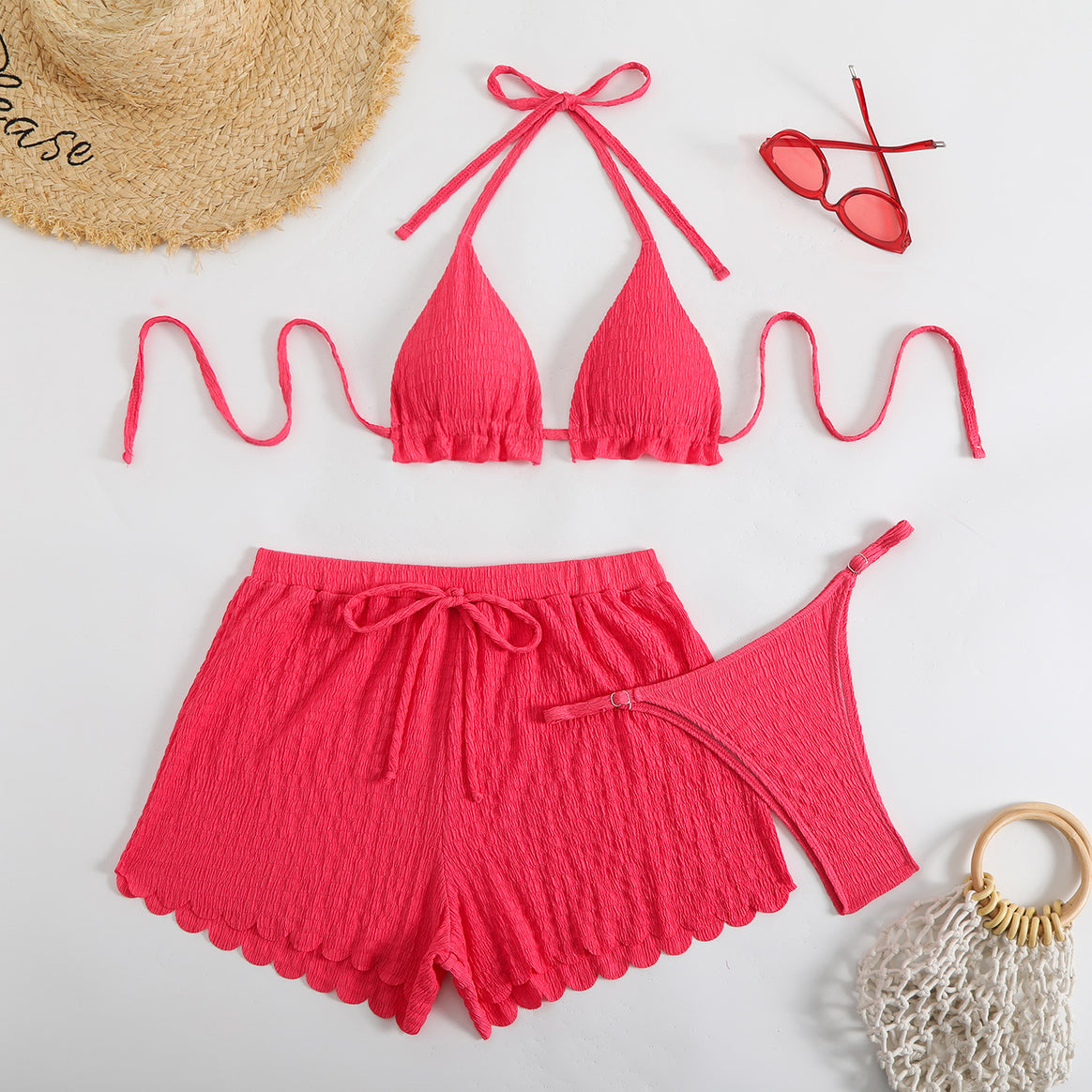 Women's bikini set with adjustable halter neck and hemmed shorts Mune Fashion