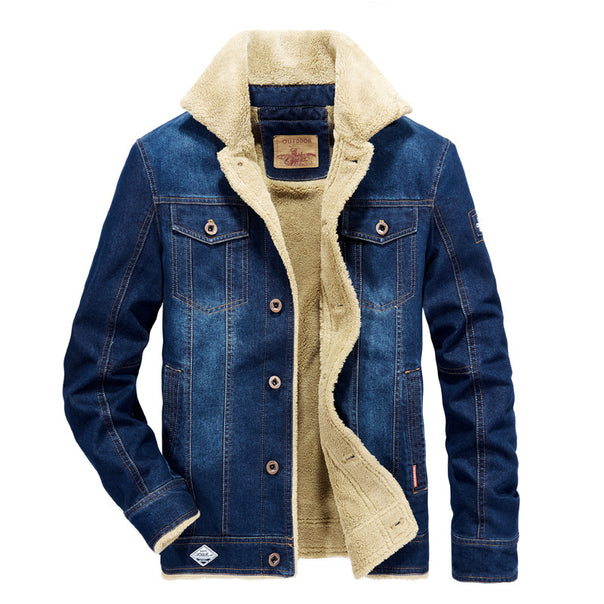 Men's padded denim jacket with Sherpa lining and high collar Mune Fashion