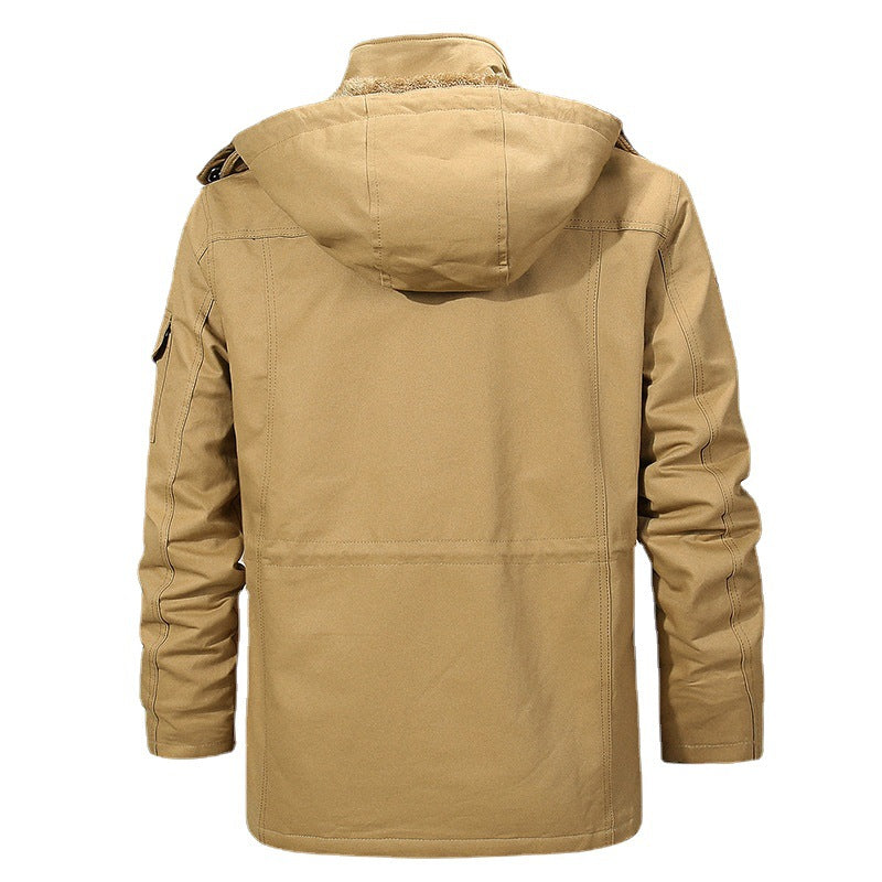 Men's canvas parka with teddy fleece lining, hood, and multifunctional pockets Mune Fashion