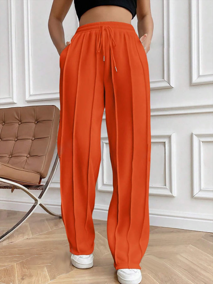 Women's Wide High-Waist Pleated Pants with Drawstring and Distinctive Crease Mune Fashion