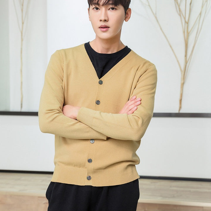 Men's fine V-neck cardigan made of lightweight fine knit with ribbed hem Mune Fashion