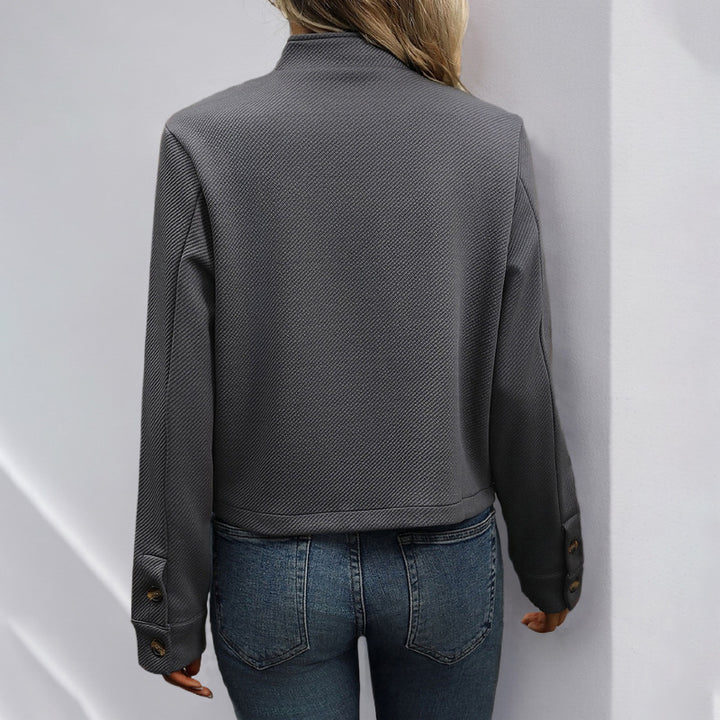 Women Fashionable Short Jacket with High Collar and Buttons Mune Fashion