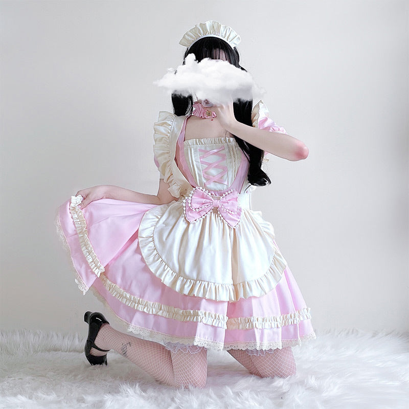 Ladies playful maid dress with ruffle details and satin accents Mune Fashion