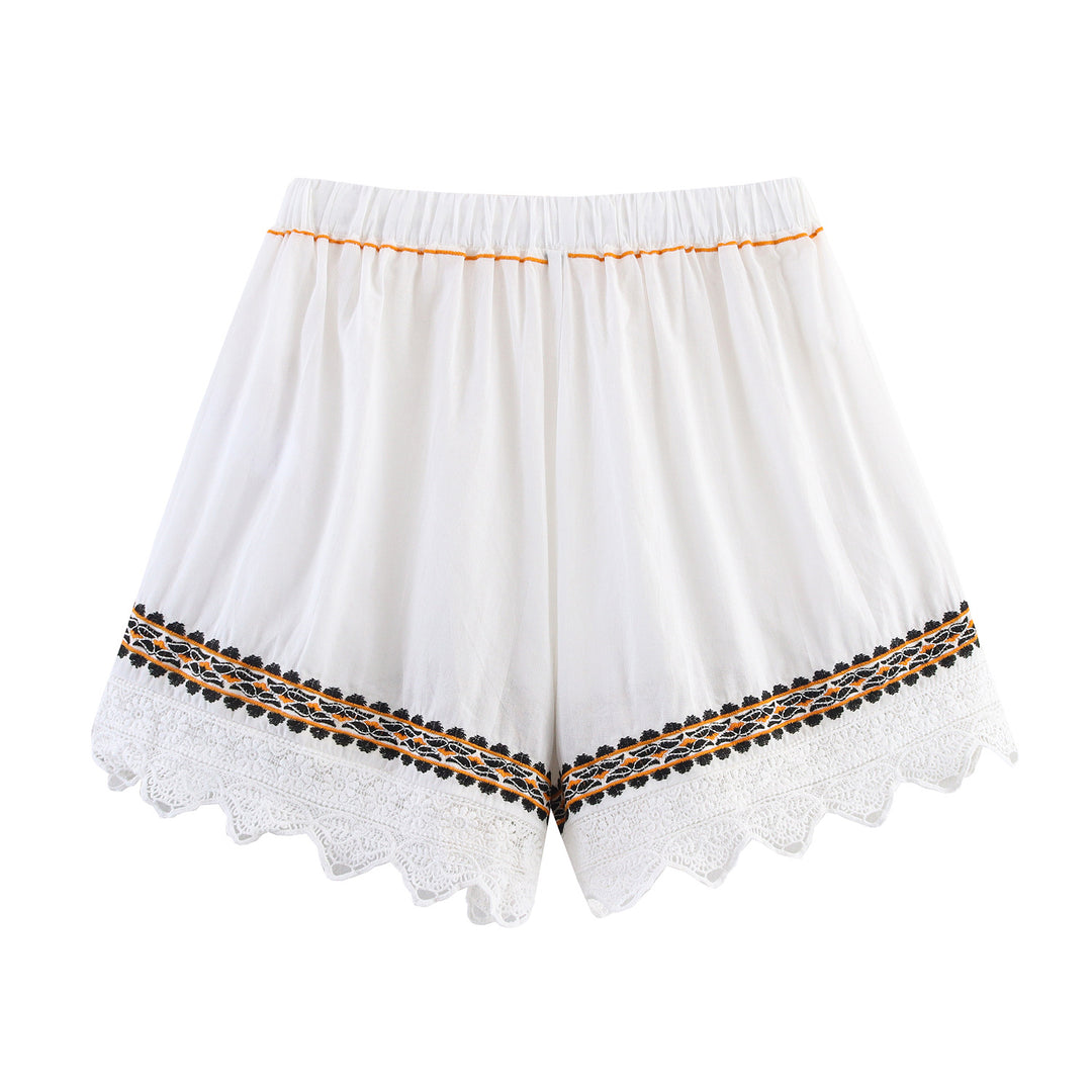 Women's Embroidered Boho Blouse with Wide Bell Sleeves and Lace Hem Mune Fashion
