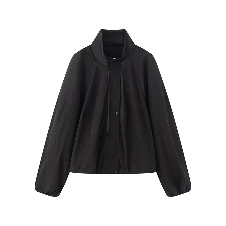Women's Light Oversized Blouson Jacket made of Nylon with Stand-Up Collar, Drawstring and Snap Button Closure Mune Fashion