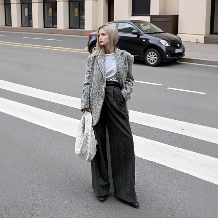 Women's Oversize Wool Blend Blazer in Boucle Look with Boxy Silhouette Mune Fashion