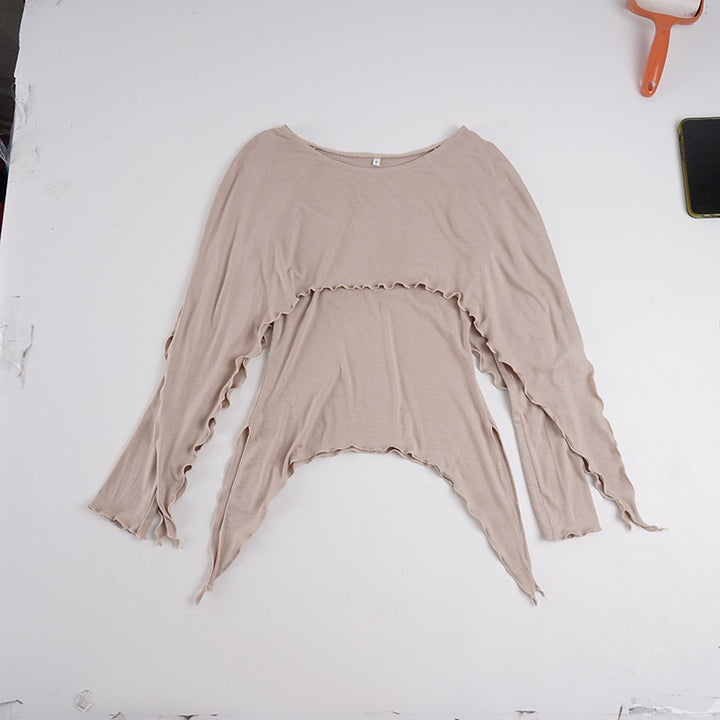 Women's layered top with asymmetric angled hem, cut-out detail, and wavy hem Mune Fashion