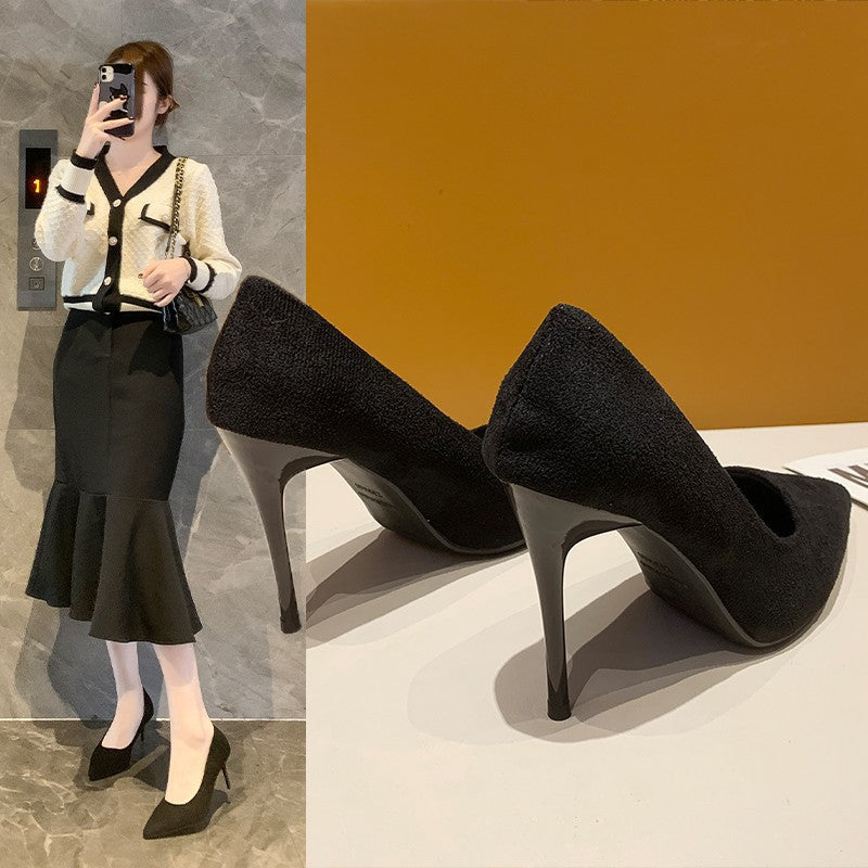 Women's pointed velvet look pumps with padded insole and sleek stiletto heel Mune Fashion