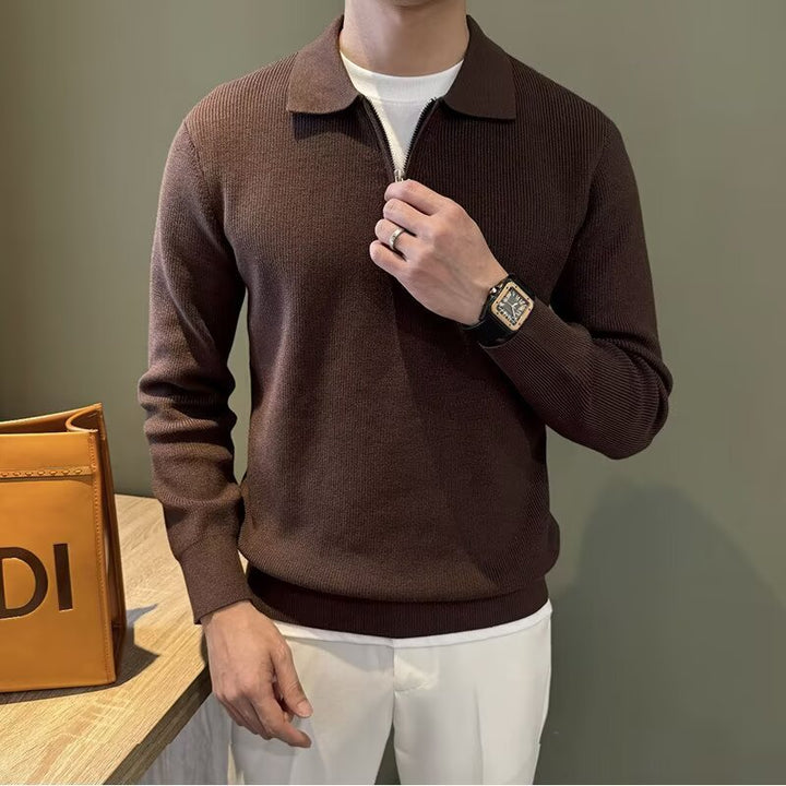 Men's Elegant Sweater with Stand-Up Collar and Zipper Mune Fashion