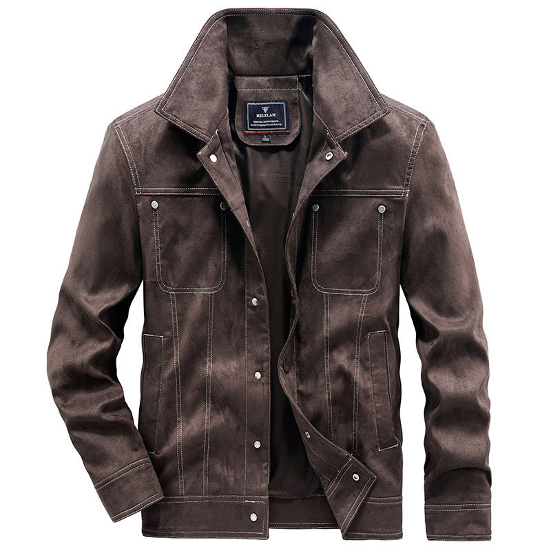Men's trucker jacket in Western style with contrast stitching and snap button front Mune Fashion
