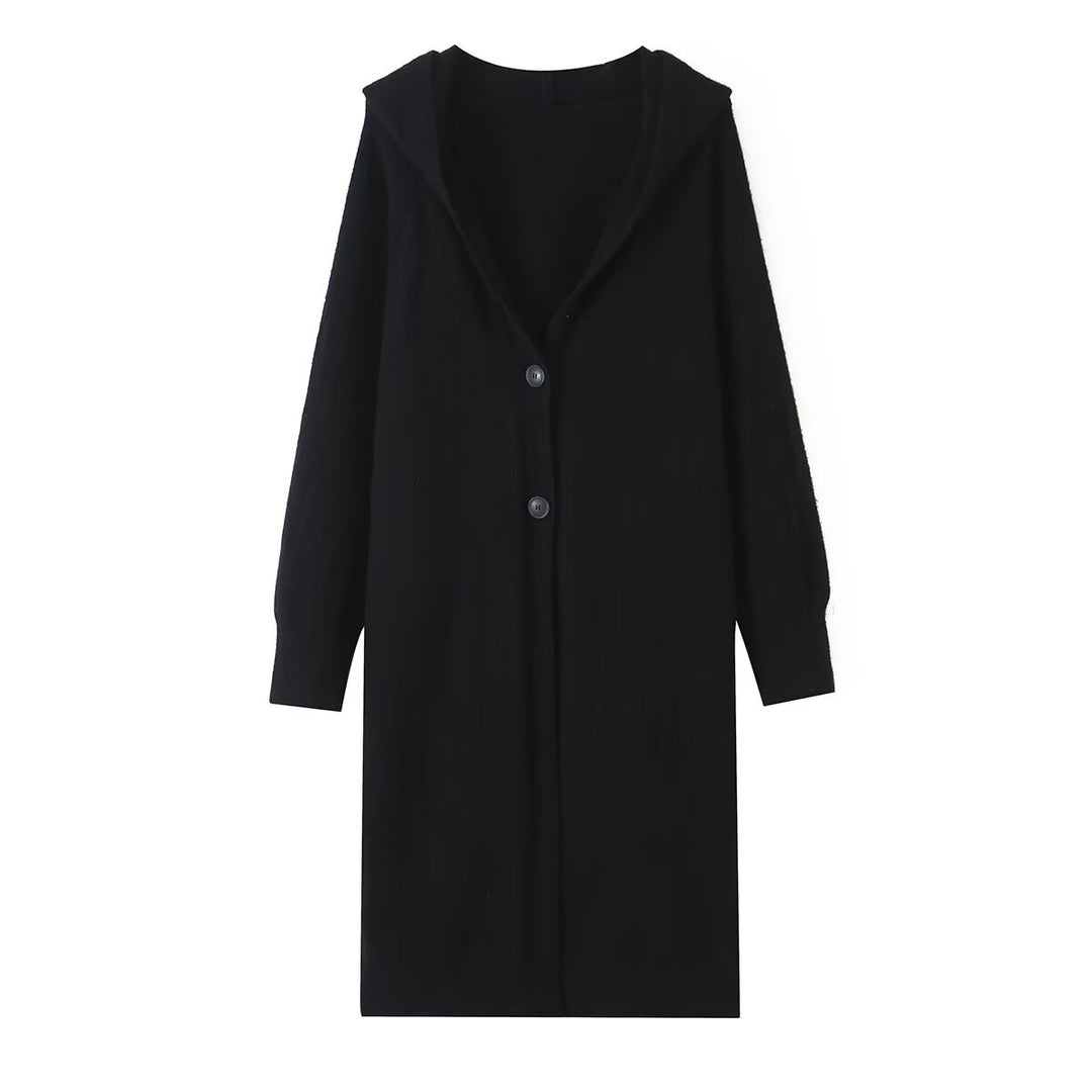 Women Long Hooded Cardigan with Full Button Placket and Ribbed Cuffs Mune Fashion