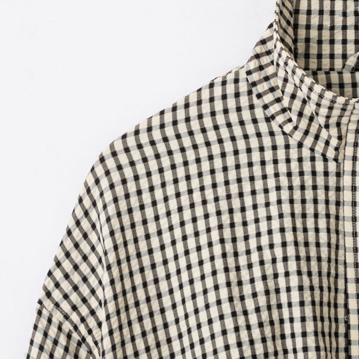 Women's checked overshirt with stand-up collar and boxy cropped silhouette Mune Fashion