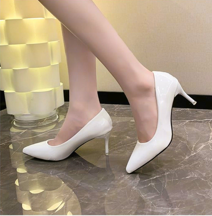 Women's Elegant Patent Pumps with Pointed Toe and Delicate Stiletto Heel Mune Fashion
