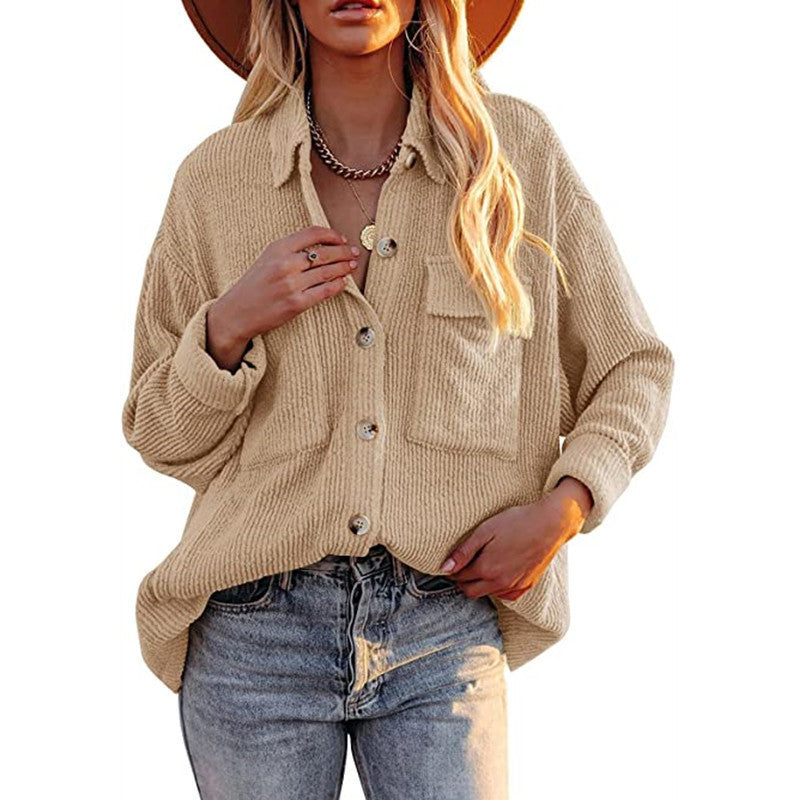 Women Oversized Fine Knit Shirt Jacket with Button Placket and Brusttaschen Mune Fashion