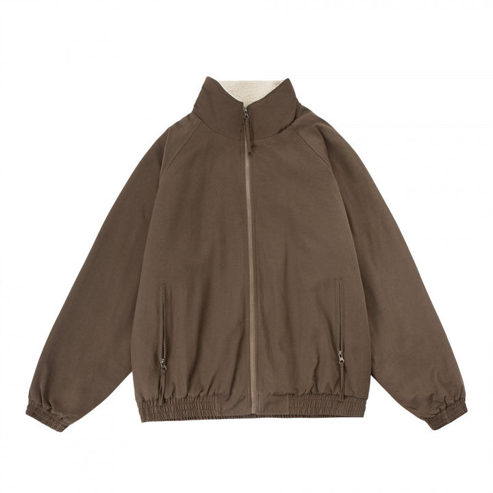 Men's Oversize Zip Jacket with Stand-up Collar, Teddy Fleece Lining and Elastic Hem Mune Fashion