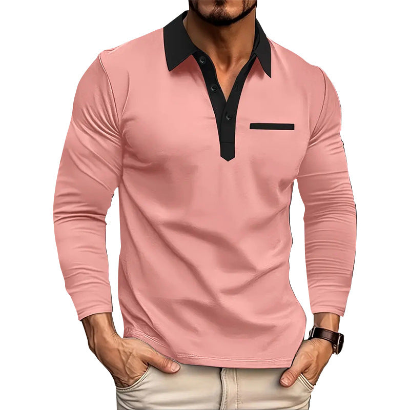 Men's stretchy long-sleeve polo with contrasting button placket and chest panel Mune Fashion