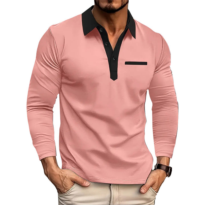 Men's stretchy long-sleeve polo with contrasting button placket and chest panel Mune Fashion