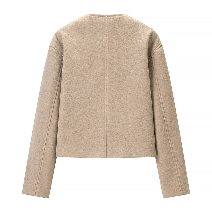 Women's Short Boxy Wool Blend Blazer with Asymmetric Button Placket Mune Fashion