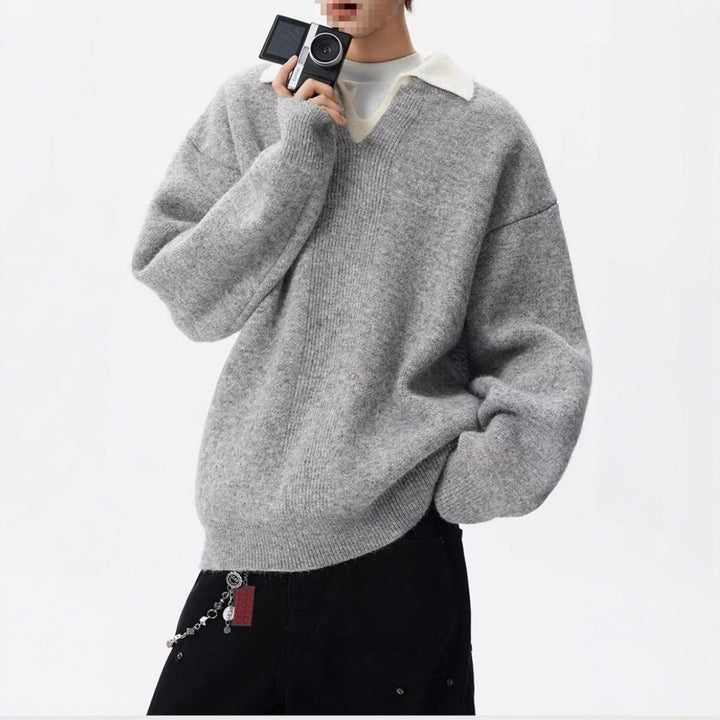 Women's Elegant Chunky Knit Sweater with V-Neck Mune Fashion