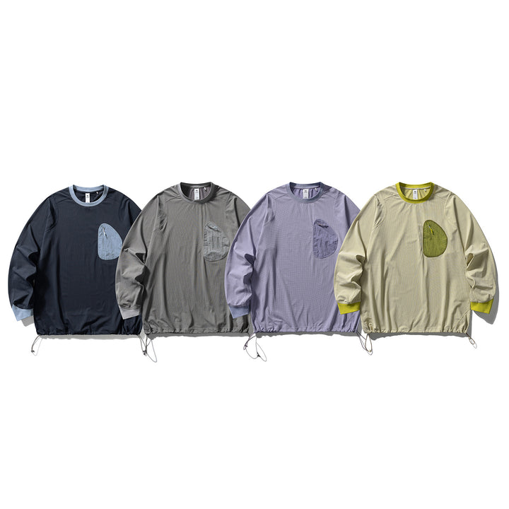 Unisex Lightweight technical crew-neck pullover with chest zip pocket, drawstring hem and ribbed cuffs Mune Fashion