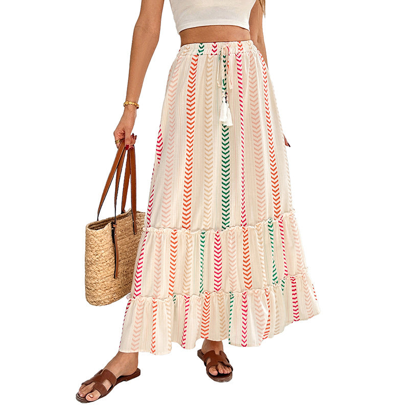 Women Long Skirt with Multicolored Stripes Mune Fashion