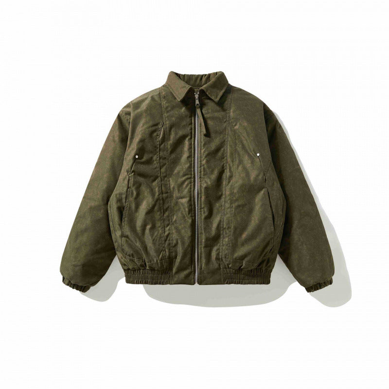 Men's lightly padded canvas field jacket with shirt collar, concealed seam detail appearance, and elastic waistband Mune Fashion