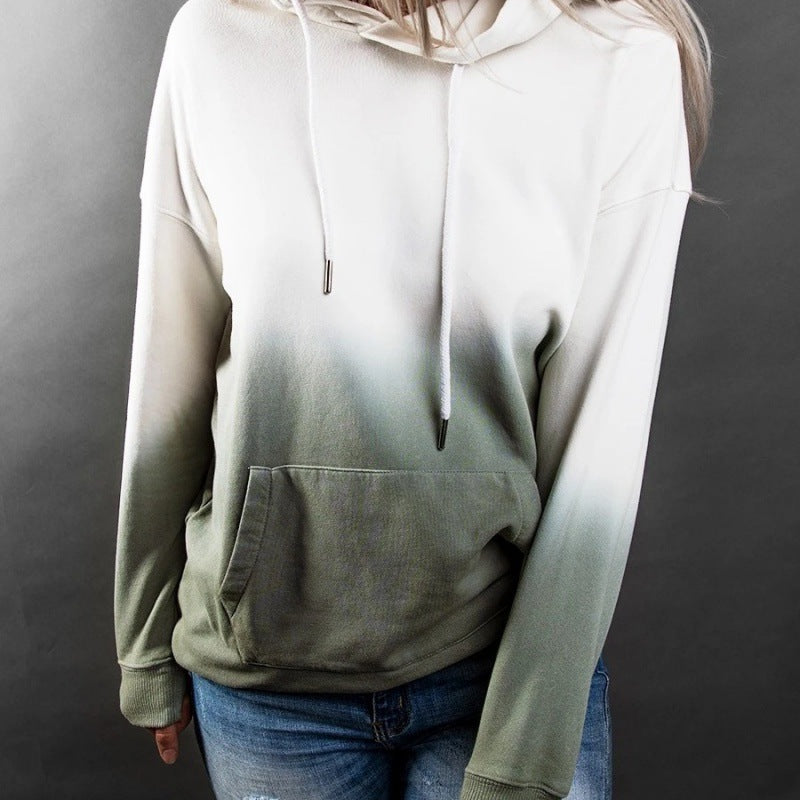 Women Oversized Hoodie with Dip-Dye Gradient and Kangaroo Pocket Mune Fashion