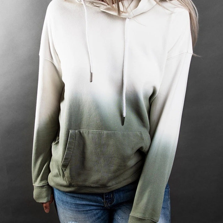 Women Oversized Hoodie with Dip-Dye Gradient and Kangaroo Pocket Mune Fashion