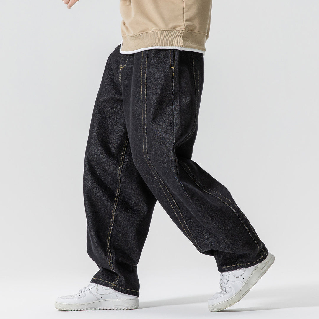 Men's Baggy Denim Pants with extra wide leg, drop crotch and visible contrast stitching Mune Fashion