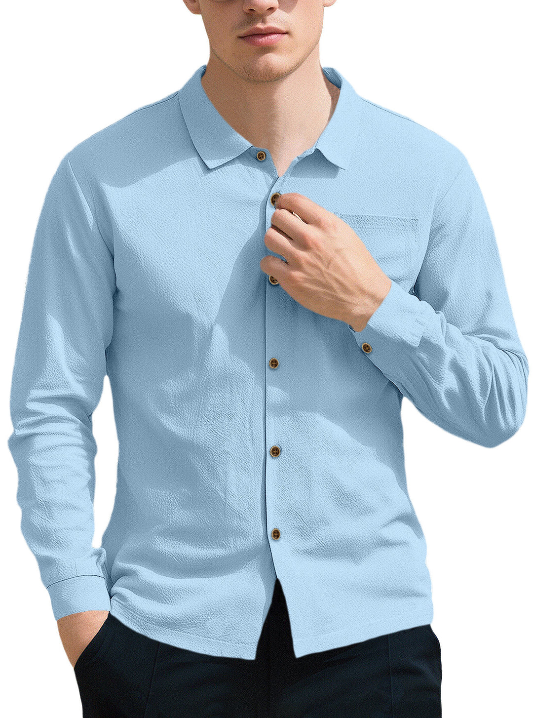 Men's breathable structured business shirt with breast pocket wooden button placket and ergonomic shoulder fit Mune Fashion