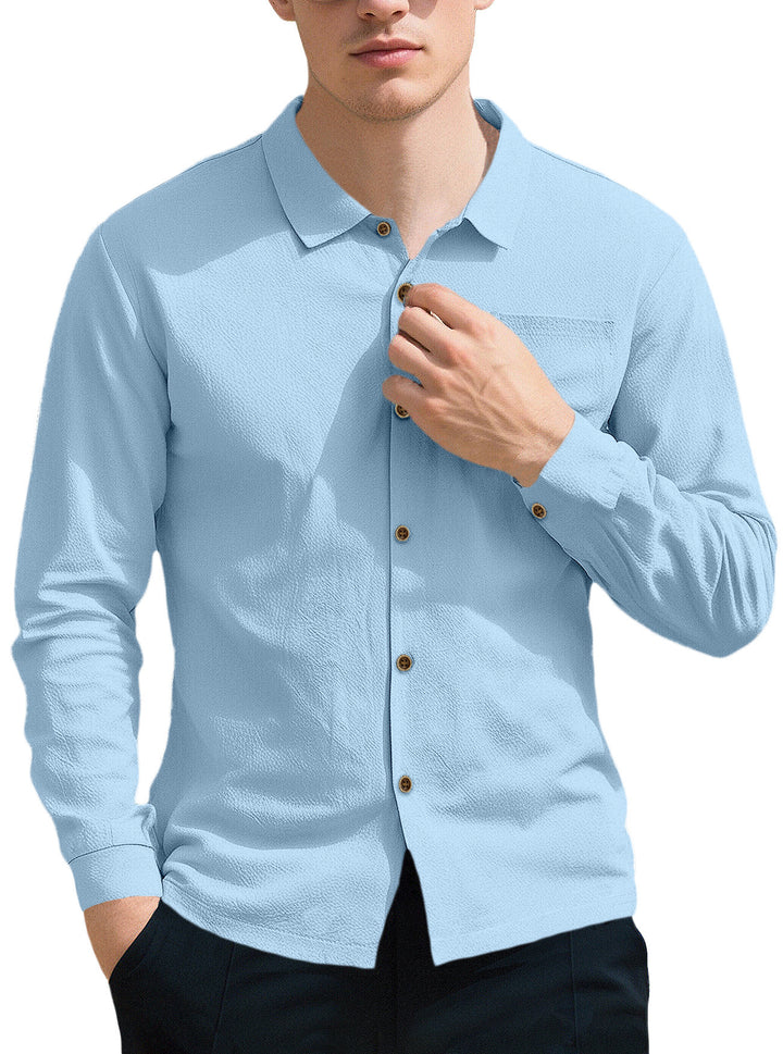 Men's breathable structured business shirt with breast pocket wooden button placket and ergonomic shoulder fit Mune Fashion